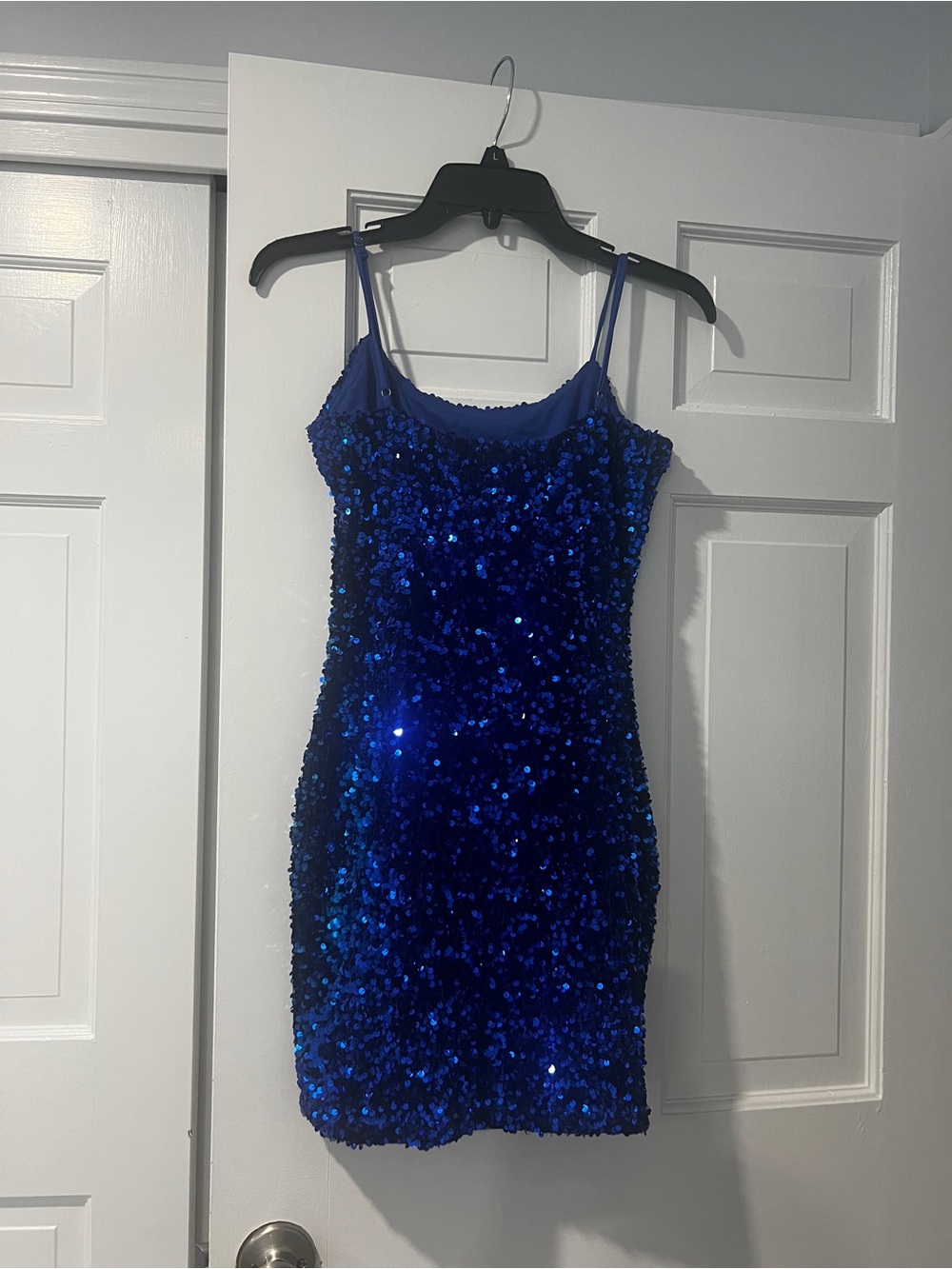 Royal Blue Sequin Spaghetti Strap Mini Dress
